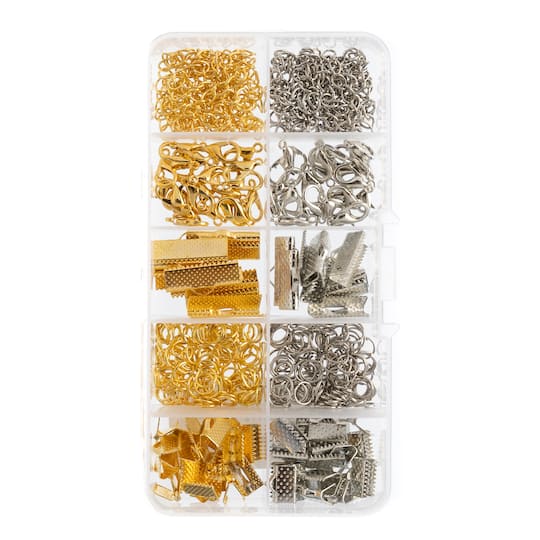 John Bead 10 Slots Rectangle Gold & Silver Jewelry Making Assortment Box Kit, 320ct.